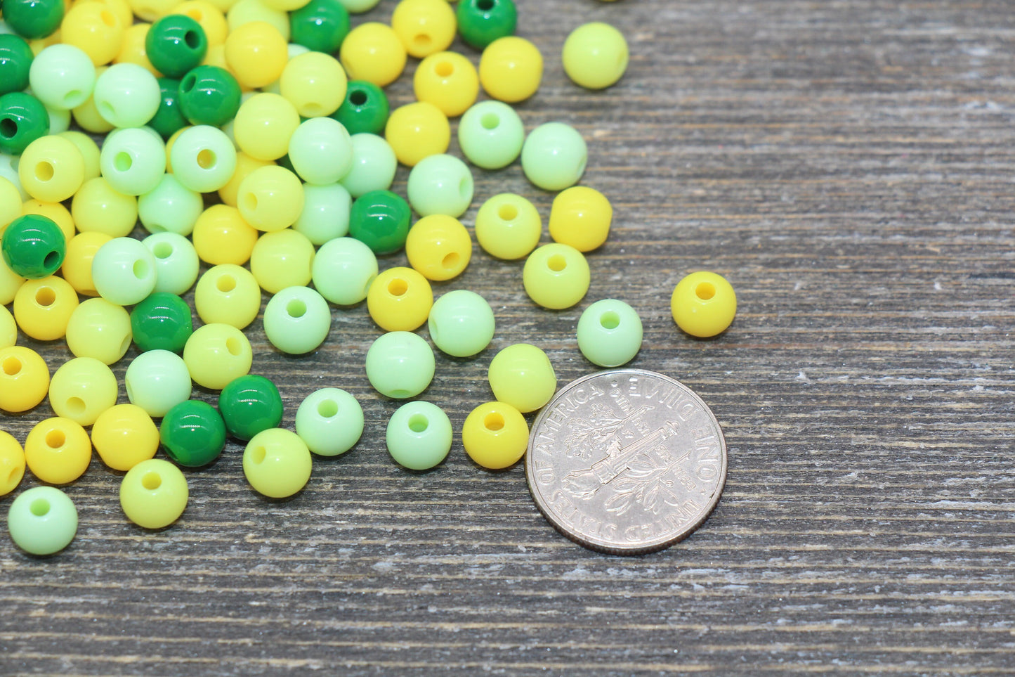 6mm Mix Round Gumball Beads, Yellow and Green Mix Acrylic Loose Beads, Multicolor Bubblegum Beads, Chunky Beads, Smooth Round Beads #2427