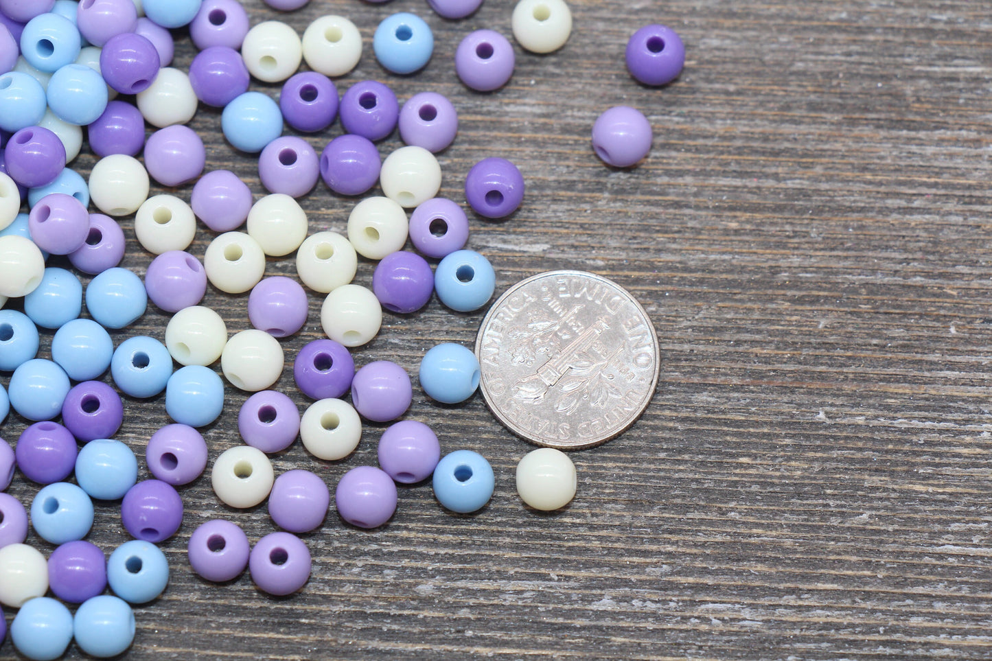 6mm Mix Round Gumball Beads, Ivory Blue Purple Mix Acrylic Loose Beads, Multicolor Bubblegum Beads, Chunky Beads, Smooth Round Beads #2437