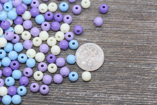 6mm Mix Round Gumball Beads, Ivory Blue Purple Mix Acrylic Loose Beads, Multicolor Bubblegum Beads, Chunky Beads, Smooth Round Beads #2437
