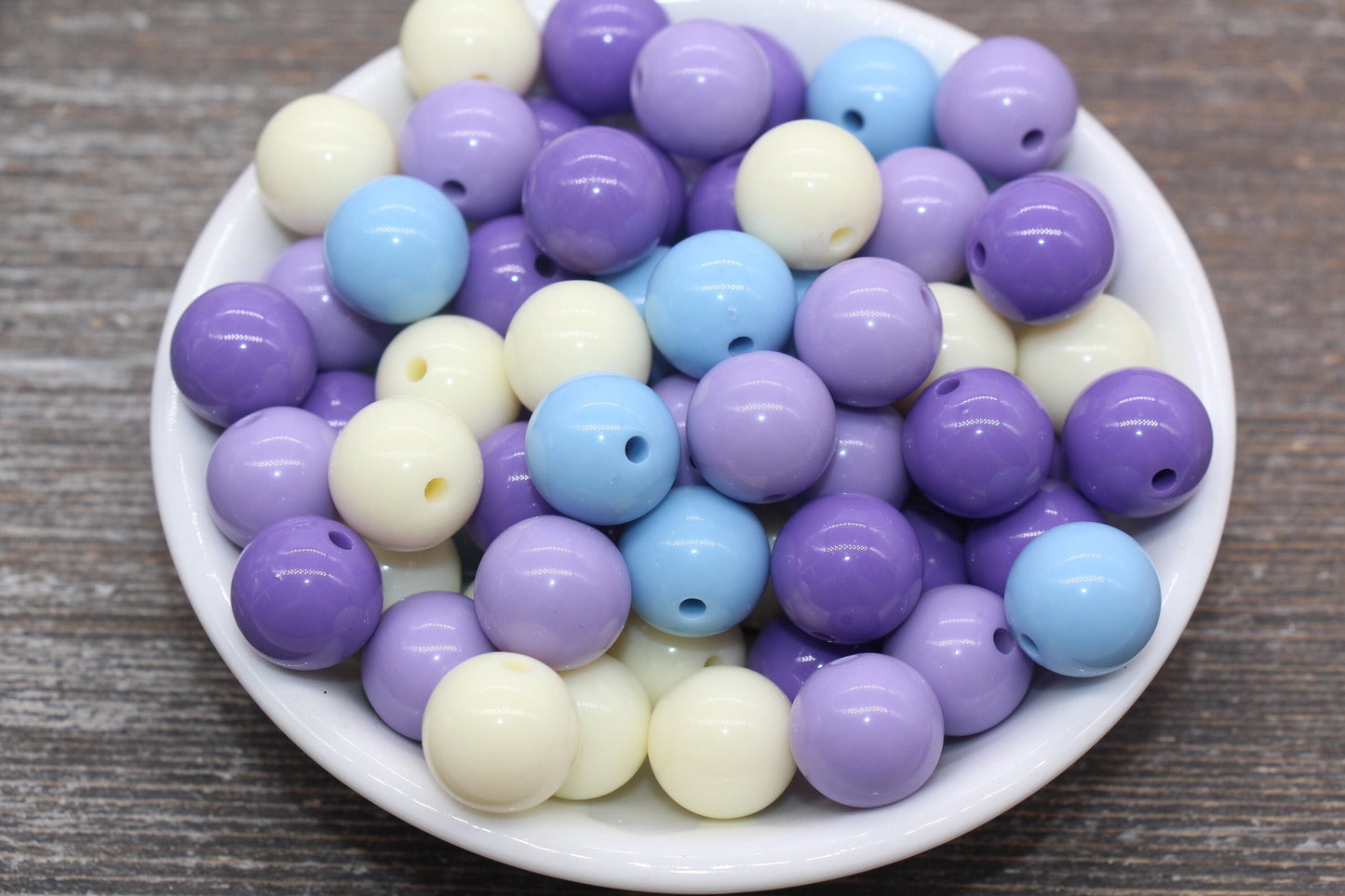 14mm Mix Round Gumball Beads, Ivory Blue Purple Mix Acrylic Loose Beads, Multicolor Bubblegum Beads, Chunky Beads, Smooth Round Beads #2441