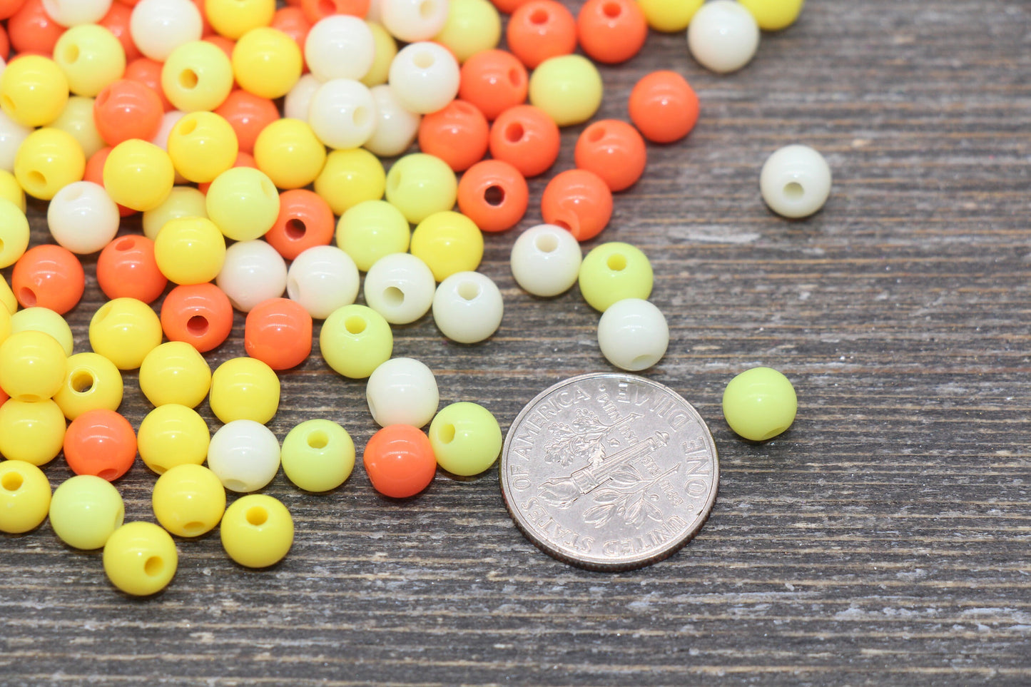 6mm Mix Round Gumball Beads, Orange Yellow Ivory Mix Acrylic Loose Beads, Multicolor Bubblegum Beads, Chunky Beads, Smooth Round Beads #2447