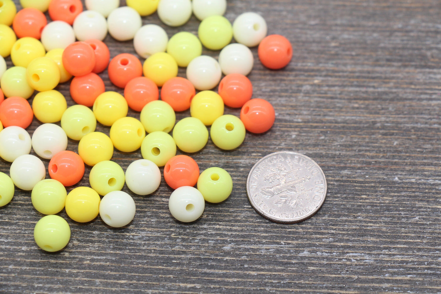 8mm Mix Round Gumball Beads, Orange Yellow Ivory Mix Acrylic Loose Beads, Multicolor Bubblegum Beads, Chunky Beads, Smooth Round Beads #2448