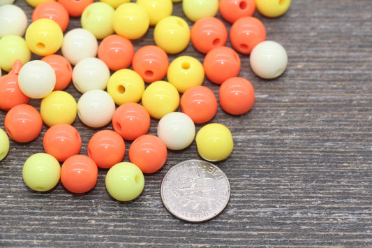 10mm Mix Round Gumball Beads, Orange Yellow Ivory Mix Acrylic Beads, Multicolor Bubblegum Beads, Chunky Beads, Smooth Round Beads #2449