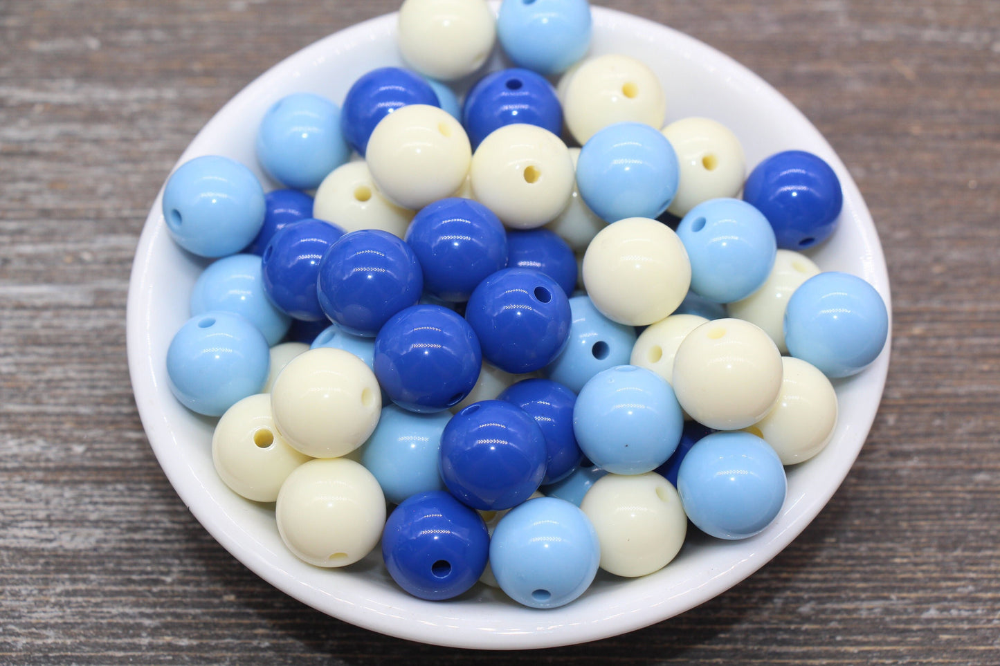 14mm Mix Round Gumball Beads, Ivory and Green Mix Loose Beads, Multicolor Bubblegum Beads, Chunky Beads, Smooth Round Beads #2461