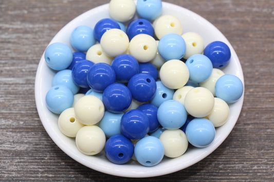14mm Mix Round Gumball Beads, Ivory and Green Mix Loose Beads, Multicolor Bubblegum Beads, Chunky Beads, Smooth Round Beads #2461