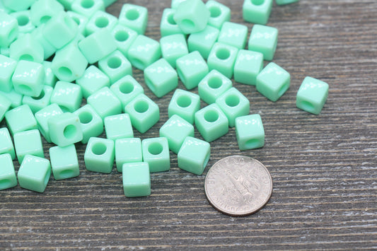 Mint Green Cube Beads, Acrylic Cube Square Beads, Acrylic Spacer Beads, Mint Cube Beads, Acrylic Blank Cube Beads, Size 7mm #2469