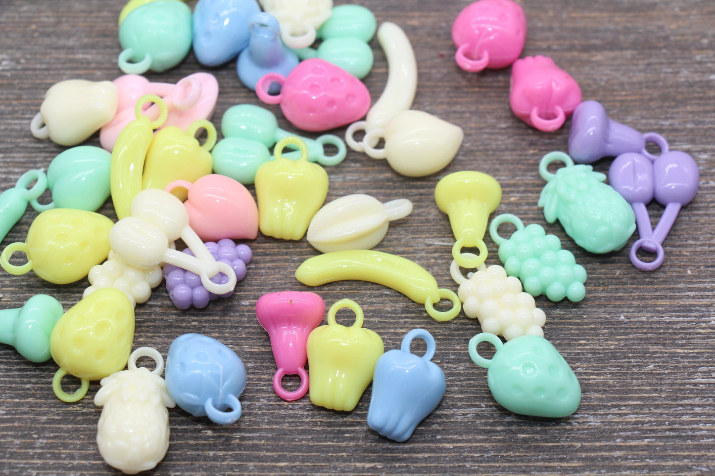 Assorted Fruit Charms, Acrylic Mix Fruit Charms, Cherry Banana Grape Strawberry Pineapple Charms, Chunky Beads #2478