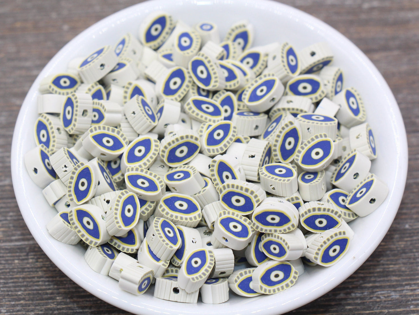 Evil Eye Polymer Clay Beads, Blue Evil Eye Fimo Cane Beads, Evil Eye Beads, Blue Evil Eye Slice Beads #159