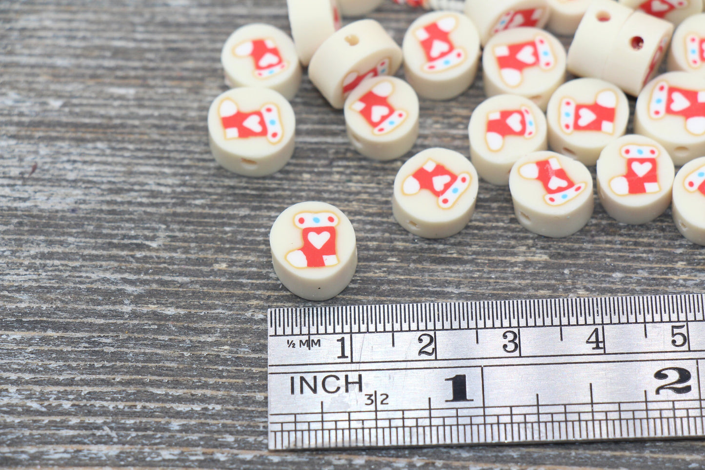 Christmas Stocking Polymer Clay Beads, Christmas Socks Fimo Cane Beads #160
