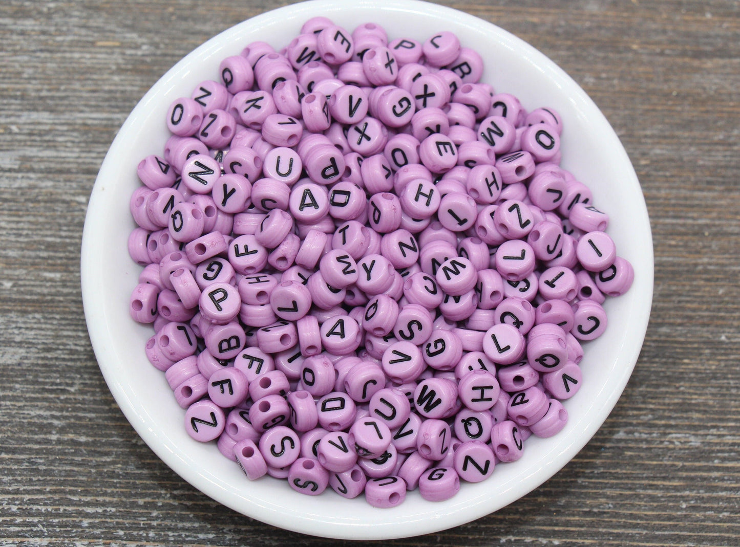 Lavender Alphabet Letter Beads, Acrylic Lavender Beads with Black Letters, Round Acrylic Beads, Initial Beads, Name Beads 7mm #356