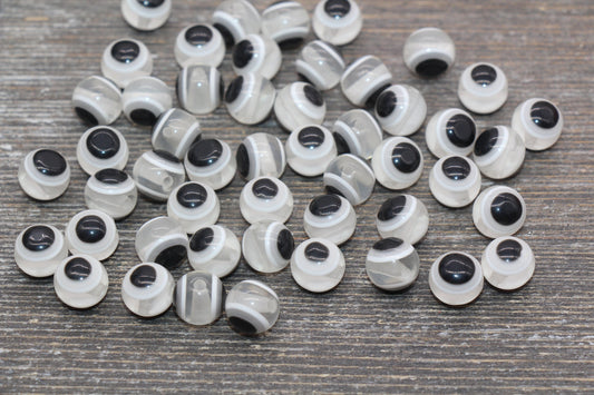 10mm Eyeball Beads, Translucent Light Gray Evil Eyes, Chunky Round Evil Eye, Turkish Eye Beads, Greek Eye Beads, Acrylic Eyeball Beads #2393