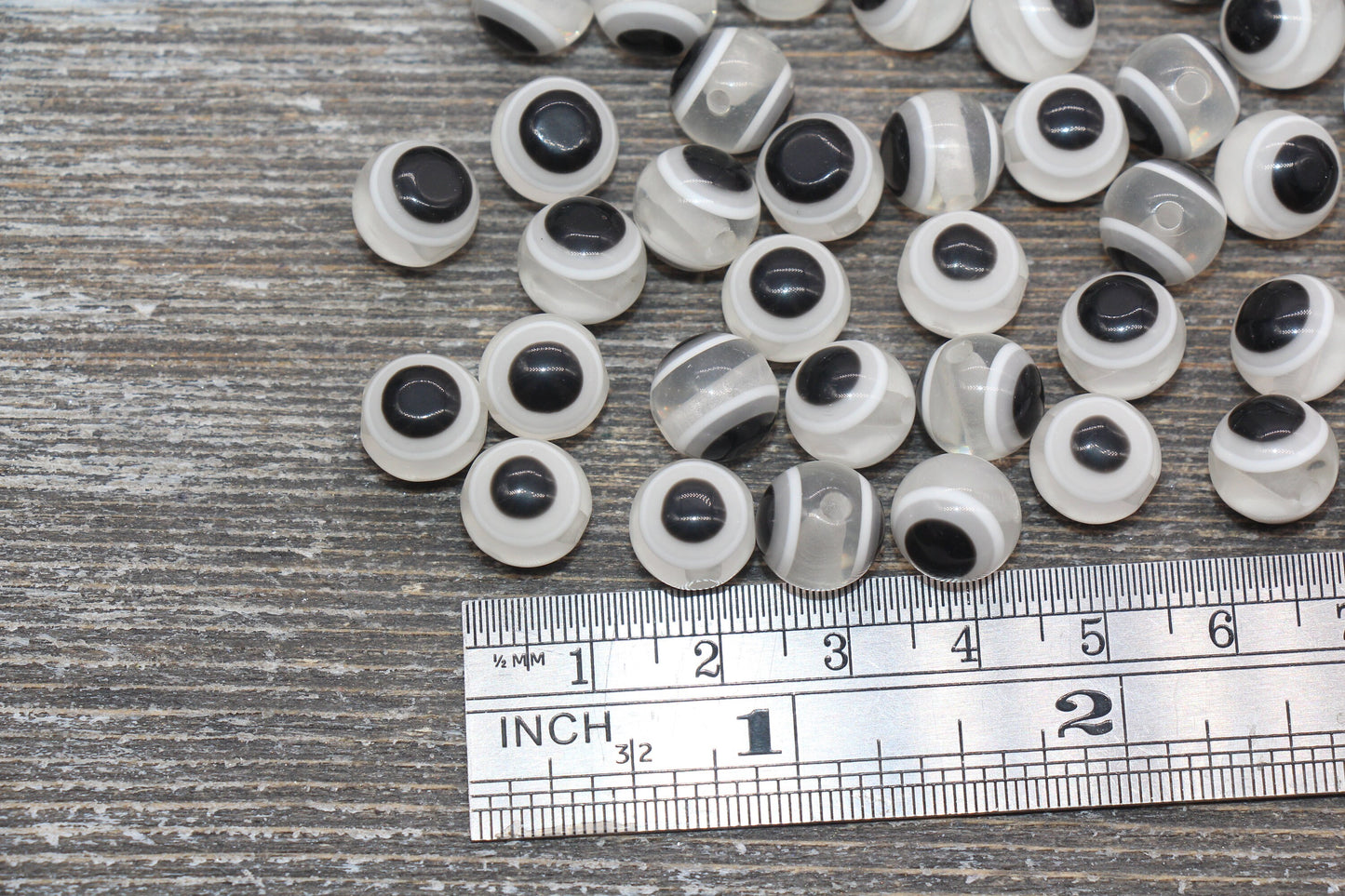 10mm Eyeball Beads, Translucent Light Gray Evil Eyes, Chunky Round Evil Eye, Turkish Eye Beads, Greek Eye Beads, Acrylic Eyeball Beads #2393