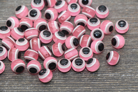 10mm Eyeball Beads, Translucent Pink Evil Eye Beads, Chunky Round Evil Eye, Turkish Eye Beads, Greek Eye Beads, Acrylic Eyeball Beads #2394