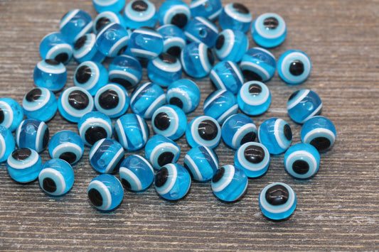 10mm Eyeball Beads, Translucent Blue Evil Eye Beads, Chunky Round Evil Eye, Turkish Eye Beads, Greek Eye Beads, Acrylic Eyeball Beads #2395
