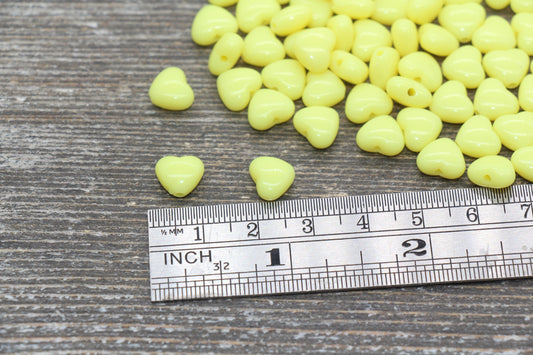 Yellow Heart Beads, Yellow Acrylic Heart Beads, Chunky Yellow Heart Beads, Plastic Heart Shape Beads, Vertical Hole Hearts #2512