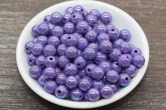 10mm Purple AB Gumball Beads, Iridescent Acrylic Loose Beads, Solid Bubblegum Beads, Sparkle Chunky Beads, Glossy Smooth Round Beads #2519