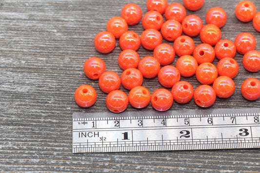 10mm Orange AB Gumball Beads, Iridescent Acrylic Loose Beads, Solid Bubblegum Beads, Sparkle Chunky Beads, Glossy Smooth Round Beads #2520