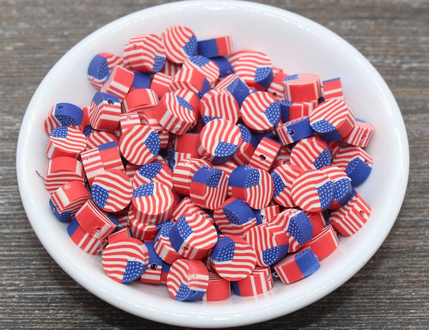 Patriotic American Flag Clay Beads, United States Flag Polymer Clay Beads, US Flag Beads, Round Clay Beads, Jewelry Beads #99