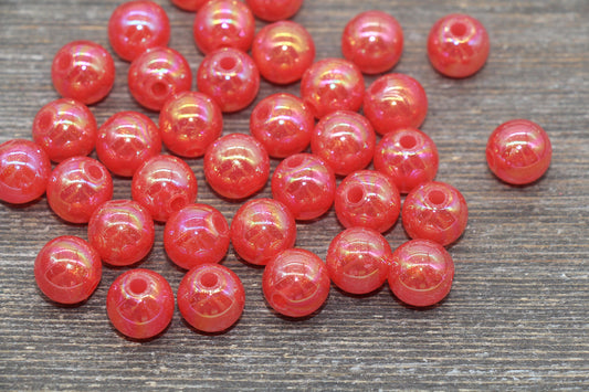 12mm Jelly Red AB with Glitter Gumball Beads, Iridescent Acrylic Loose Beads, Bubblegum Beads, Sparkle Glossy Chunky Round Beads #2524