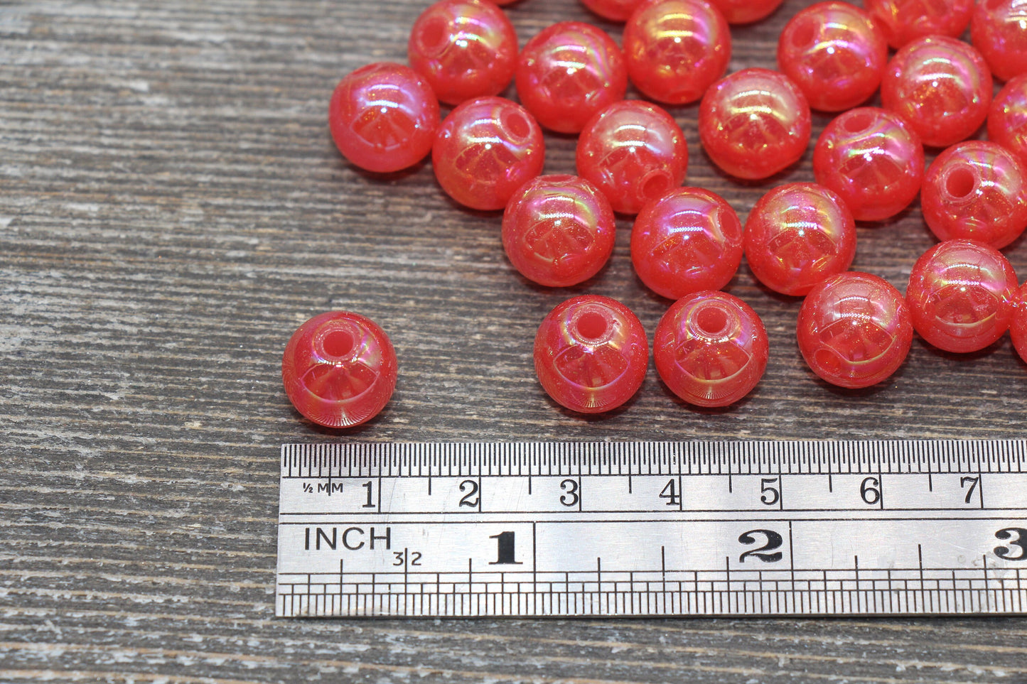 12mm Jelly Red AB with Glitter Gumball Beads, Iridescent Acrylic Loose Beads, Bubblegum Beads, Sparkle Glossy Chunky Round Beads #2524
