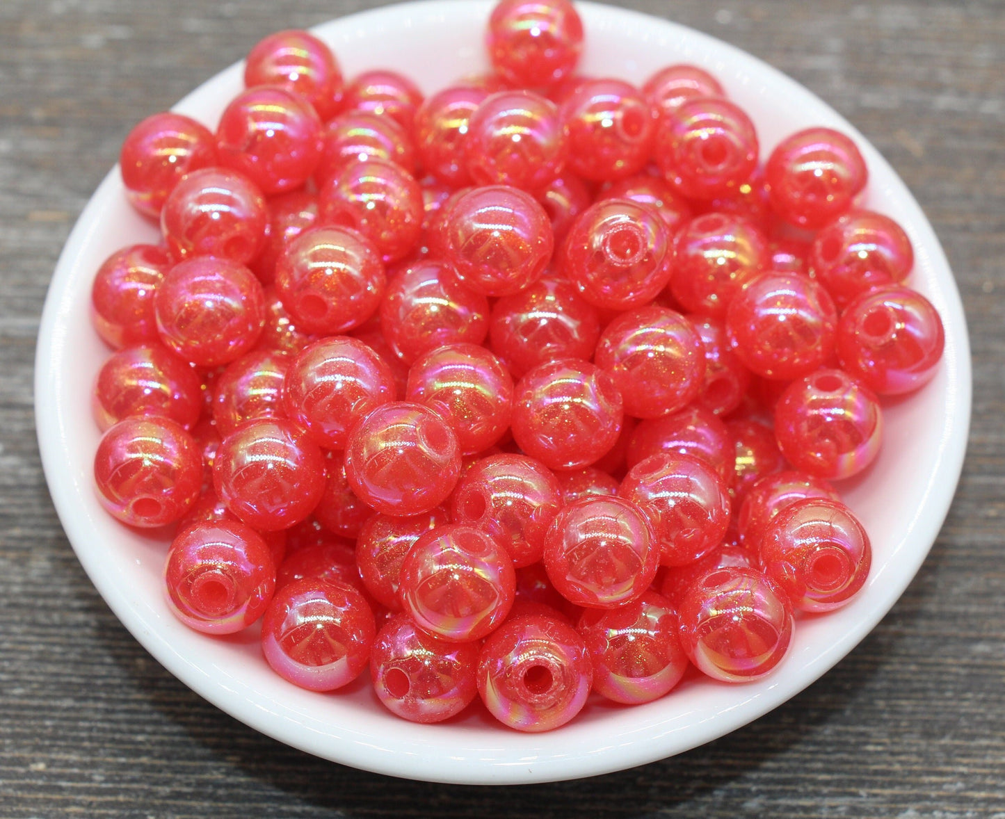 12mm Jelly Red AB with Glitter Gumball Beads, Iridescent Acrylic Loose Beads, Bubblegum Beads, Sparkle Glossy Chunky Round Beads #2524
