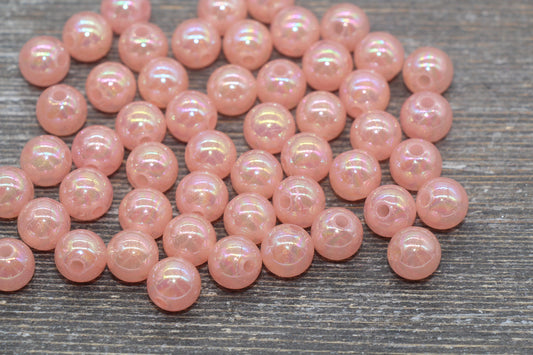 10mm Jelly Peach AB with Glitter Gumball Beads, Iridescent Acrylic Loose Beads, Bubblegum Beads, Sparkle Glossy Chunky Round Beads #2525