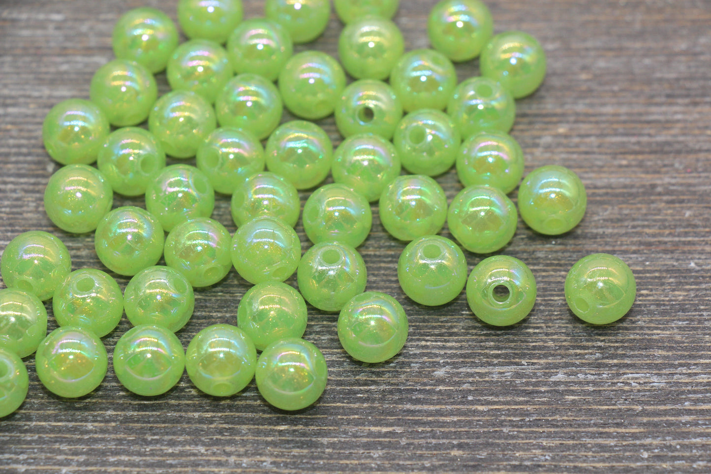 10mm Jelly Green AB with Glitter Gumball Beads, Iridescent Acrylic Loose Beads, Bubblegum Beads, Sparkle Glossy Chunky Round Beads #2529