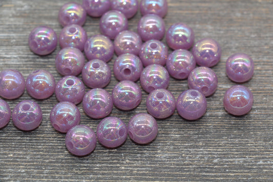 12mm Jelly Purple AB with Glitter Gumball Beads, Iridescent Acrylic Loose Beads, Bubblegum Beads, Sparkle Glossy Chunky Round Beads #2534