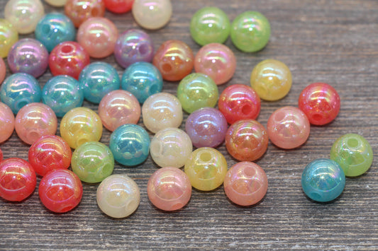 12mm Jelly Multicolor AB with Glitter Gumball Beads, Iridescent Acrylic Loose Beads, Bubblegum Beads, Sparkle Chunky Round Beads #2538