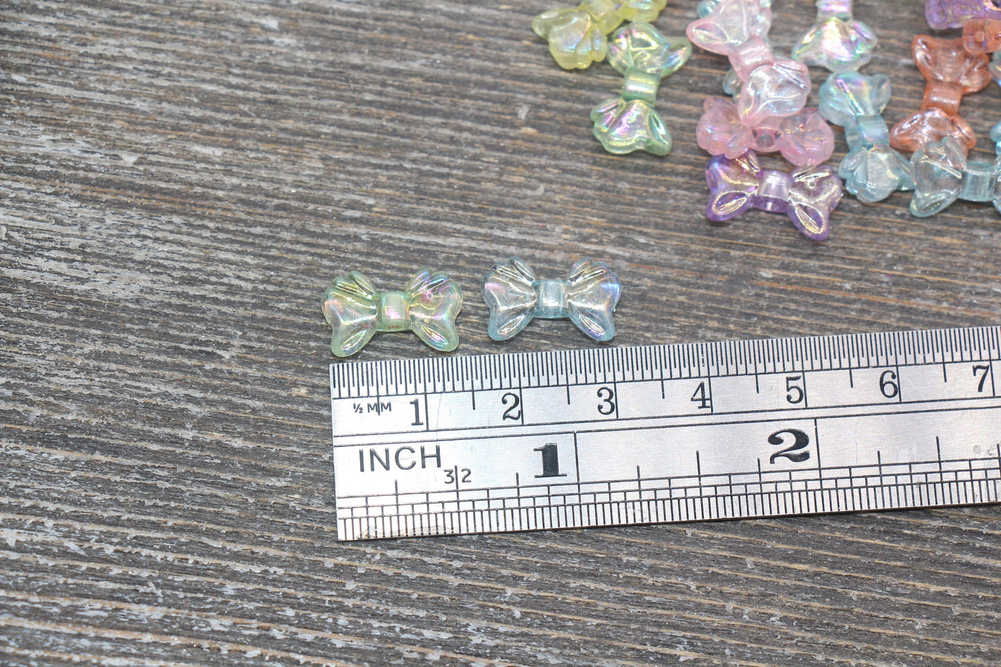 Multicolor Bow Beads, Iridescent Acrylic Ribbon Bow Beads, Rainbow AB Bow Beads, Vertical Hole Bow Beads, Jewelry Beads #379