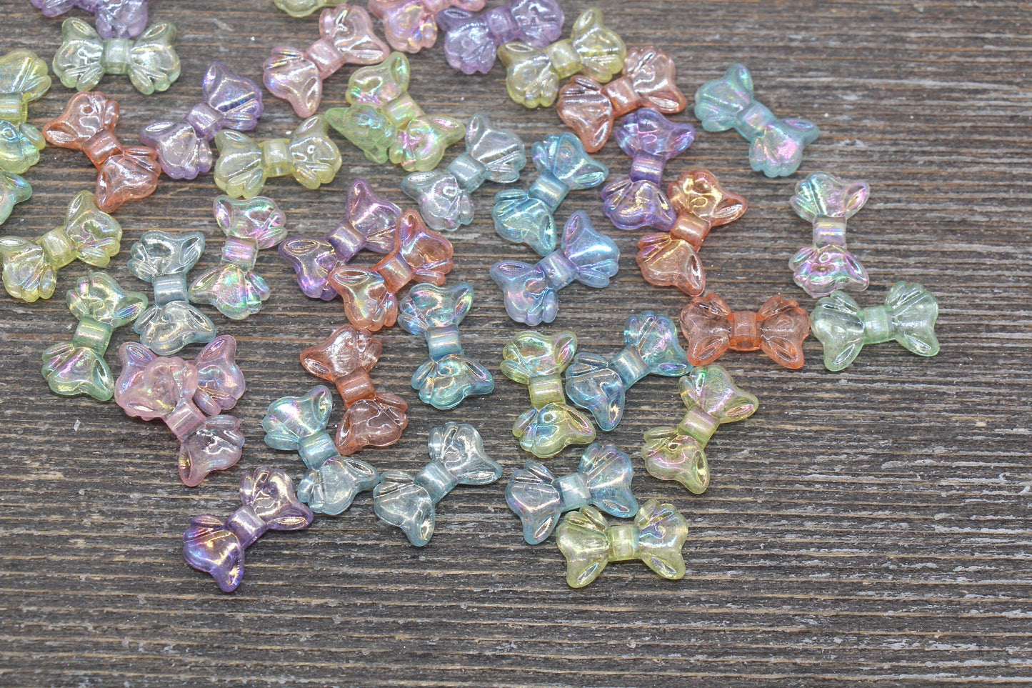 Multicolor Bow Beads, Iridescent Acrylic Ribbon Bow Beads, Rainbow AB Bow Beads, Vertical Hole Bow Beads, Jewelry Beads #379
