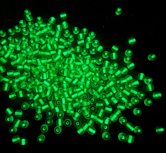 GLOW Glass Beads, 4mm 6/0 Glass Beads, Glow in Dark Transparent Beads with Yellow Lining Beads, Rocailles Beads, Beading Supplies #2403