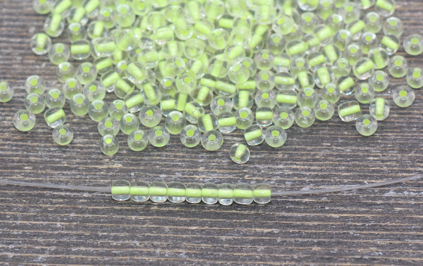GLOW Glass Beads, 4mm 6/0 Glass Beads, Glow in Dark Transparent Beads with Yellow Lining Beads, Rocailles Beads, Beading Supplies #2403