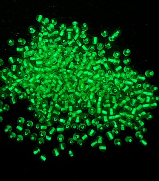 GLOW Glass Beads, 4mm 6/0 Glass Beads, Glow in Dark Transparent Beads with Yellow Lining Beads, Rocailles Beads, Beading Supplies #2408