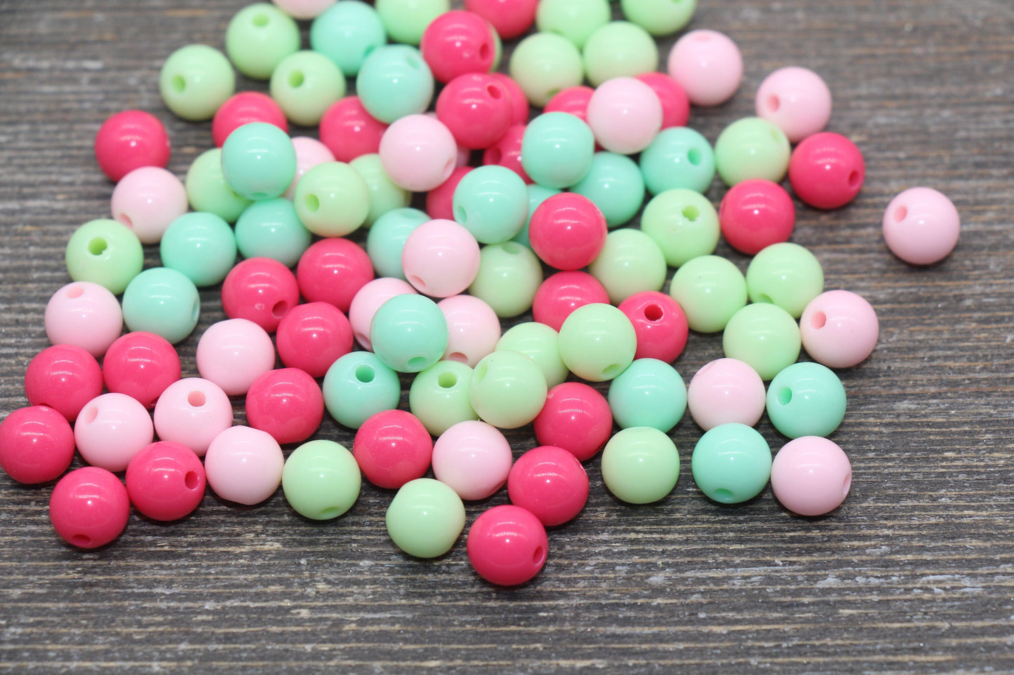 8mm Mix Round Gumball Beads, Pink and Mint Mix Acrylic Loose Beads, Multicolor Bubblegum Beads, Chunky Beads, Smooth Round Beads #2413