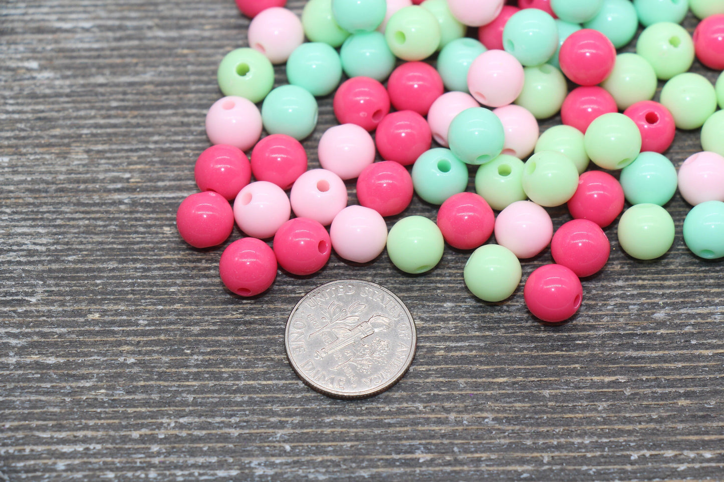 8mm Mix Round Gumball Beads, Pink and Mint Mix Acrylic Loose Beads, Multicolor Bubblegum Beads, Chunky Beads, Smooth Round Beads #2413