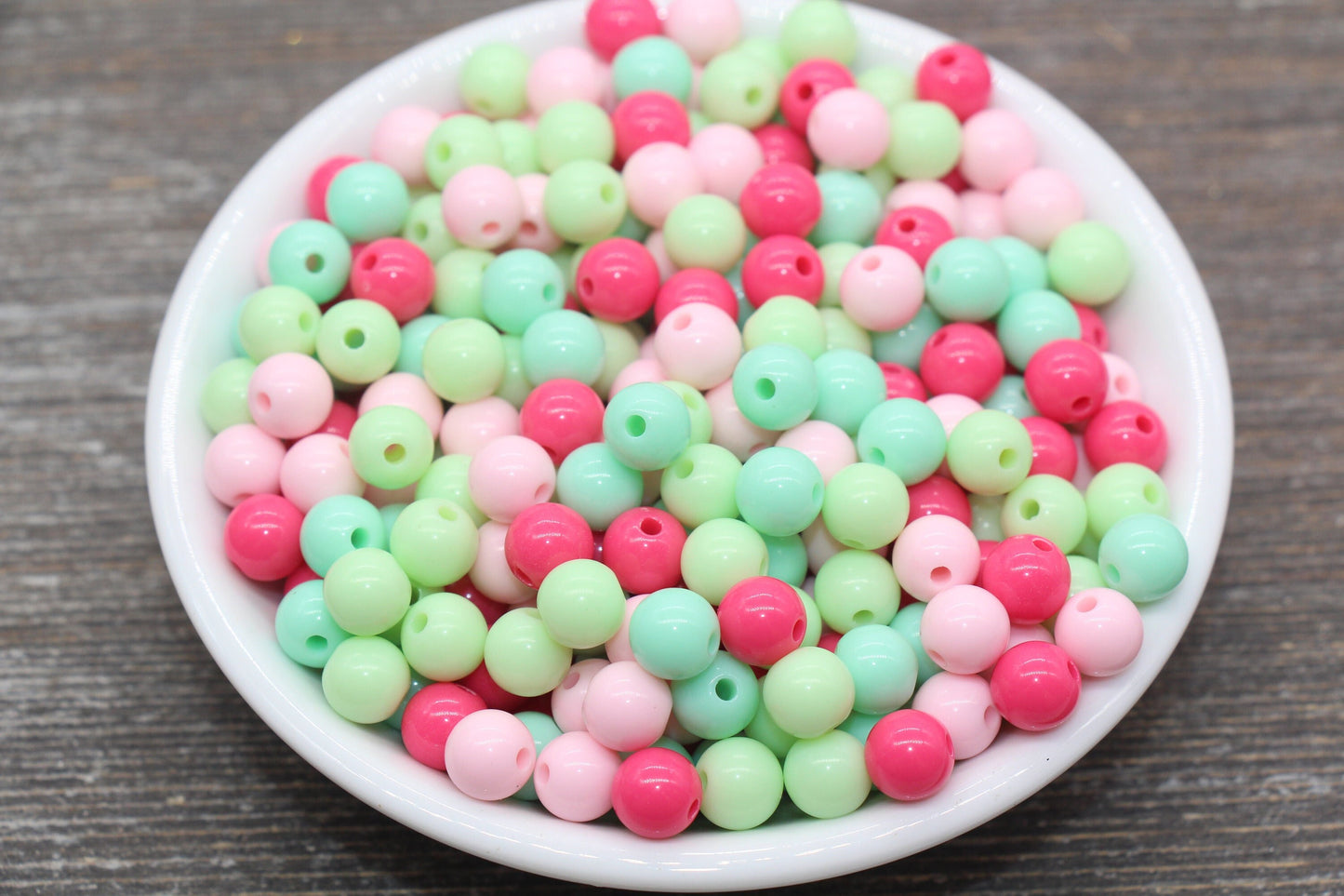 8mm Mix Round Gumball Beads, Pink and Mint Mix Acrylic Loose Beads, Multicolor Bubblegum Beads, Chunky Beads, Smooth Round Beads #2413