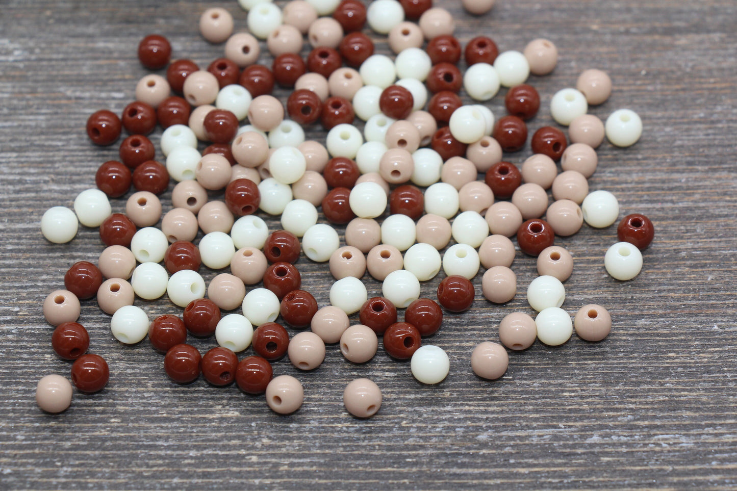 6mm Mix Round Gumball Beads, Ivory and Brown Mix Acrylic Loose Beads, Multicolor Bubblegum Beads, Chunky Beads, Smooth Round Beads #2417