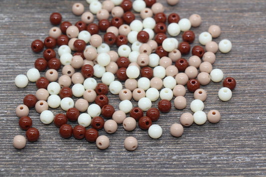 6mm Mix Round Gumball Beads, Ivory and Brown Mix Acrylic Loose Beads, Multicolor Bubblegum Beads, Chunky Beads, Smooth Round Beads #2417