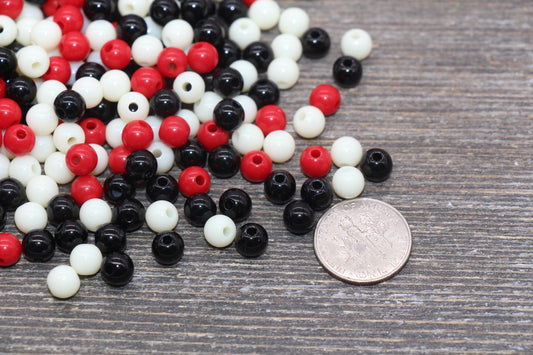 6mm Mix Round Gumball Beads, Ivory Red and Black Mix Acrylic Loose Beads, Multicolor Bubblegum Beads, Chunky Beads, Smooth Round Beads #2422