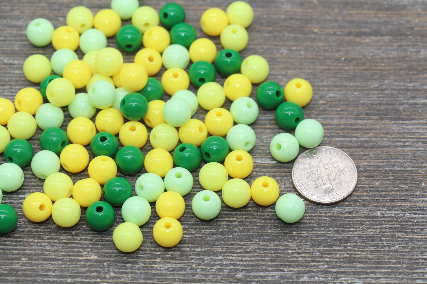 8mm Mix Round Gumball Beads, Yellow and Green Mix Acrylic Loose Beads, Multicolor Bubblegum Beads, Chunky Beads, Smooth Round Beads #2428
