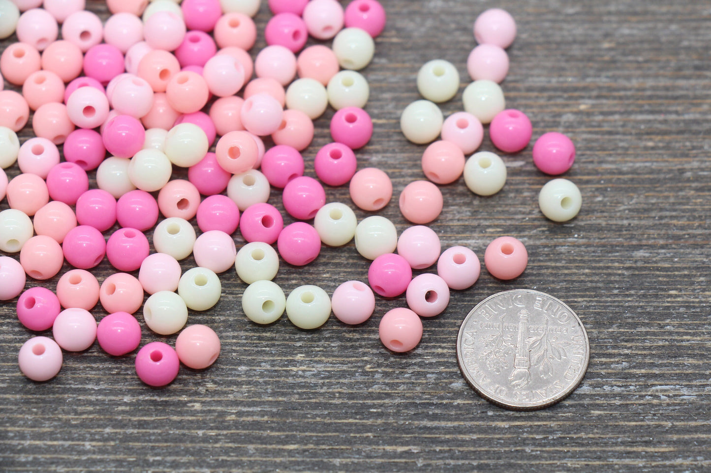 6mm Mix Round Gumball Beads, Ivory and Pink Mix Acrylic Loose Beads, Multicolor Bubblegum Beads, Chunky Beads, Smooth Round Beads #2432