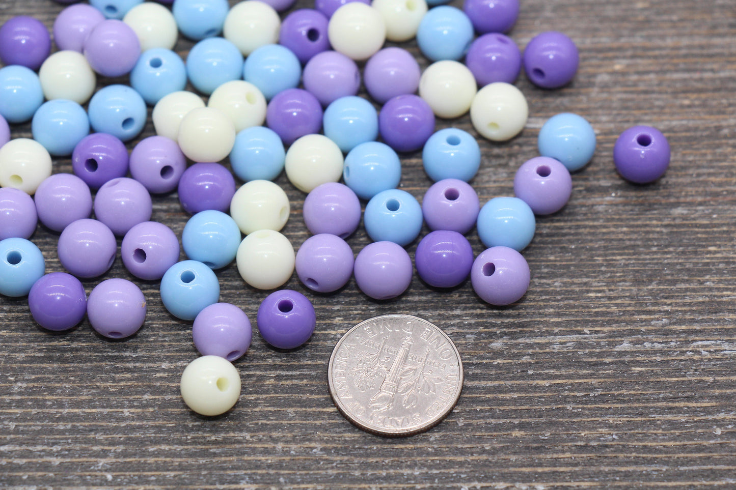 8mm Mix Round Gumball Beads, Ivory Blue Purple Mix Acrylic Loose Beads, Multicolor Bubblegum Beads, Chunky Beads, Smooth Round Beads #2438