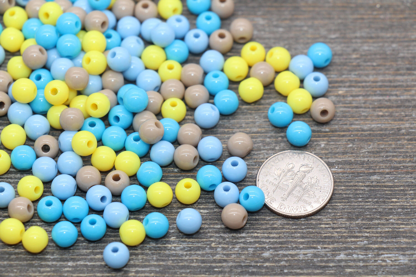 6mm Mix Round Gumball Beads, Blue Yellow Brown Mix Acrylic Loose Beads, Multicolor Bubblegum Beads, Chunky Beads, Smooth Round Beads #2442