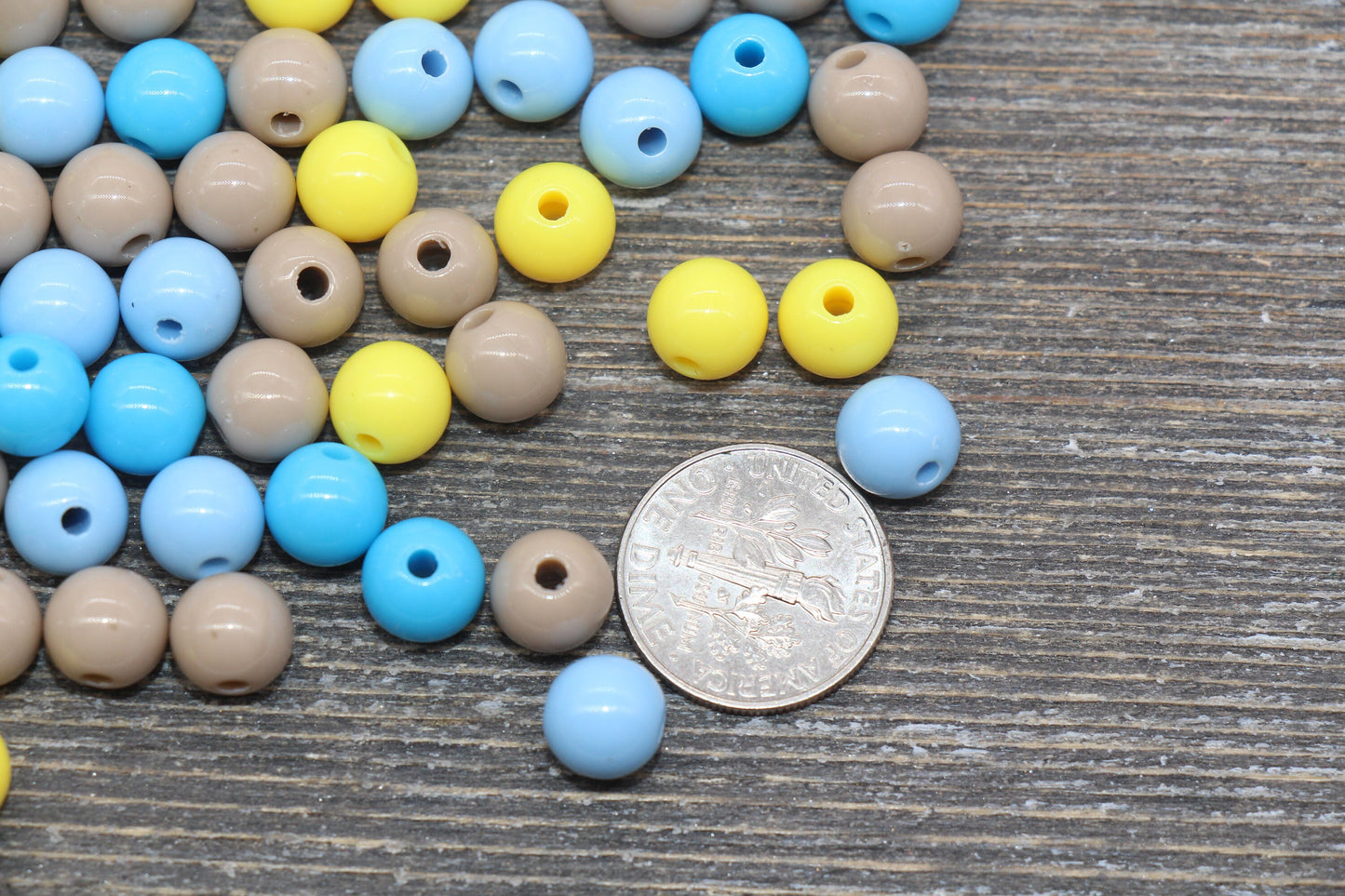 8mm Mix Round Gumball Beads, Blue Yellow Brown Mix Acrylic Loose Beads, Multicolor Bubblegum Beads, Chunky Beads, Smooth Round Beads #2443