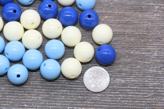 14mm Mix Round Gumball Beads, Ivory and Green Mix Loose Beads, Multicolor Bubblegum Beads, Chunky Beads, Smooth Round Beads #2461