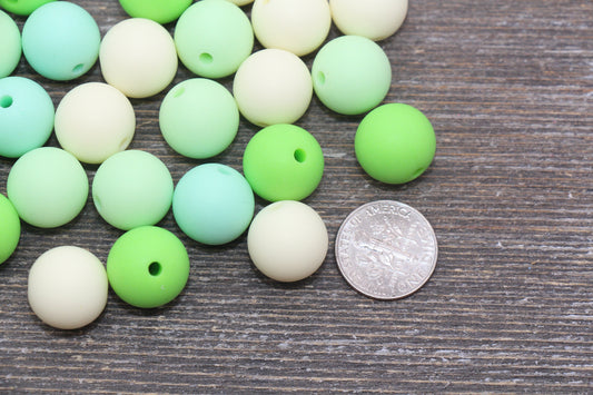 14mm Frosted Mix Round Gumball Beads, Matte Ivory and Green Mix Loose Beads, Multicolor Bubblegum Beads, Chunky Beads #2464