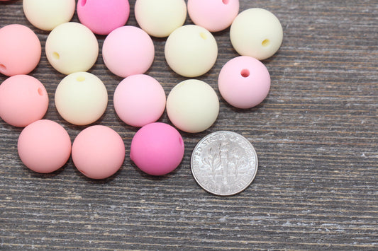14mm Frosted Mix Round Gumball Beads, Matte Ivory and Pink Mix Loose Beads, Multicolor Bubblegum Beads, Chunky Beads #2466