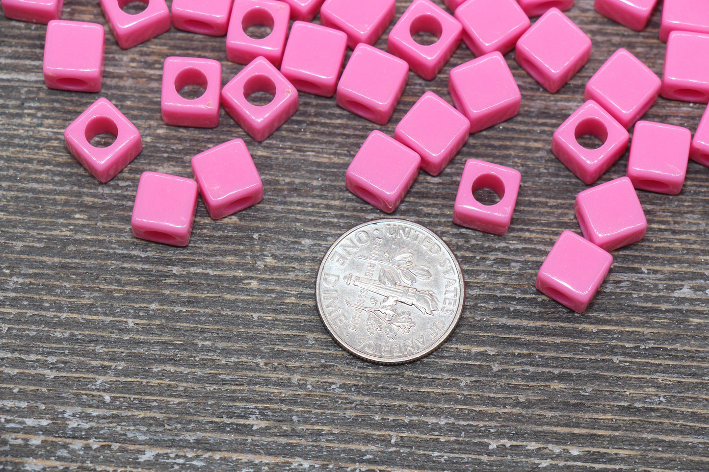 Barbie Pink Cube Beads, Acrylic Cube Square Beads, Acrylic Spacer Beads, Barbie Pink Cube Beads, Acrylic Blank Cube Beads, Size 7mm #2475
