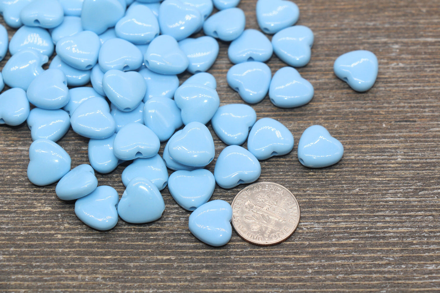 Blue Heart Beads, Blue Acrylic Heart Beads, Chunky Heart Beads, Plastic Heart Shape Beads, Vertical Hole Hearts #2482